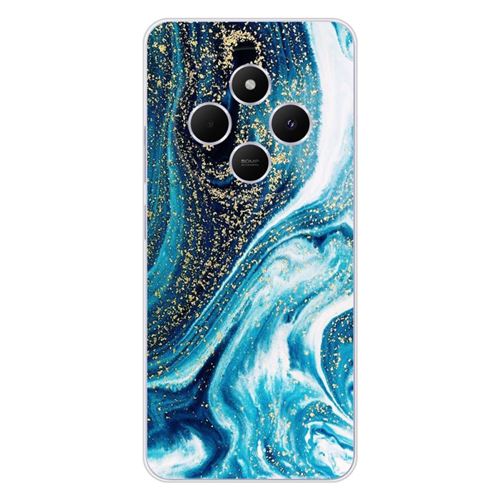 Coque en silicone imprimée compatible Xiaomi Redmi 14C 4G Marbre Bleu Pailleté