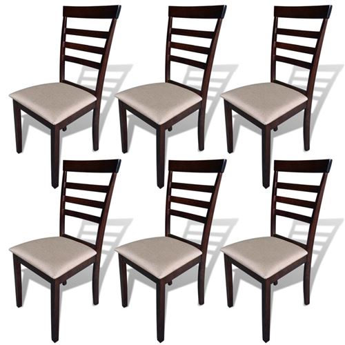 vidaXL Eetkamerstoelen 6 st massief hout en stof bruin en crème