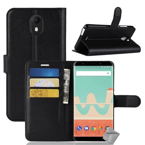 Housse etui coque pochette portefeuille pour Wiko View Go avec verre trempe - NOIR