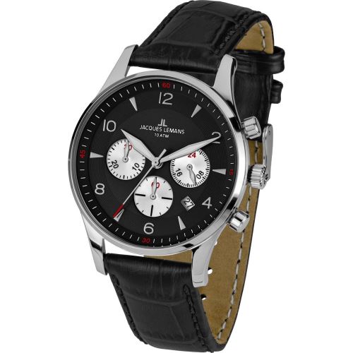 Montre JACQUES LEMANS en Cuir Noir - 1-1654A
