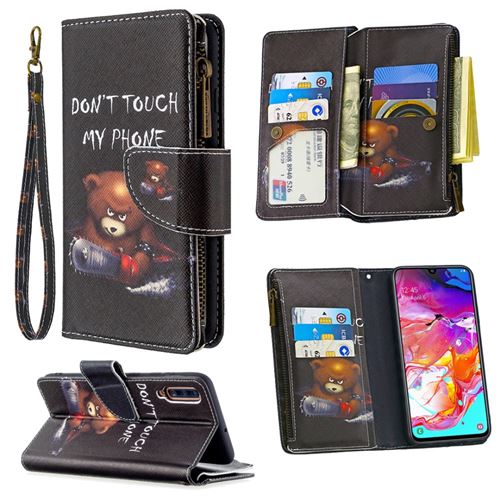 Etui en PU fermeture éclair à motifs avec sangle ne pas toucher pour votre Samsung Galaxy A70
