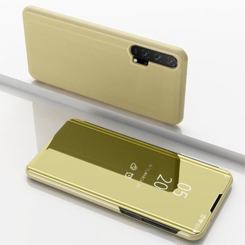Etui en PU fenêtre de vue en miroir avec support or pour votre Huawei Honor 20 Pro
