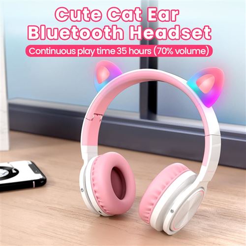 Casque Cat-Ear LED 7 Couleurs Lumière Bluetooth Stéréo Sans Fil