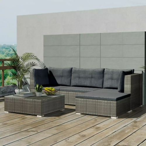 Ensemble de canapé de jardin 14 pièces Résine tressée Gris