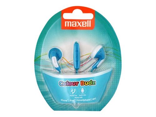 Maxell Colour Budz with Mic - In-ear hoofdtelefoons met micro - oordopje - met bekabeling - blauw