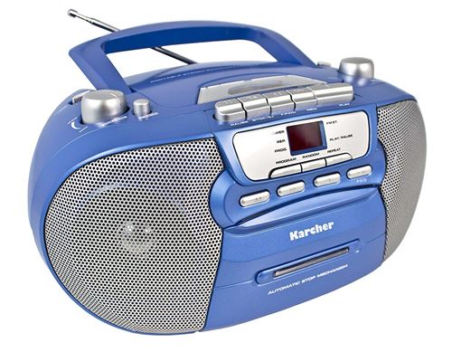 Karcher RR 5040 Oberon tragbares CD-Radio (AM/FM-Radio, CD, Kassette, AUX-In, Netz/Batteriebetrieb) blau-metallic