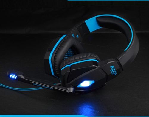 Casque Gamers avec Micro et Telecommande pour PC LED Reglage Son Universel USB Jack (BLEU)