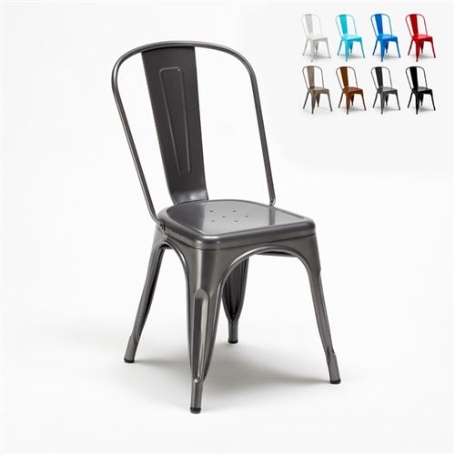 Chaise Tolix industrielle en acier et métal pour cuisine et bars Steel One, Couleur: Gris
