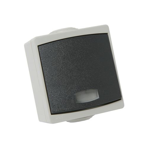Debflex Gris Appareillage En Saillie Etanche Ip65 Bouton Poussoir Gamme Perle Avec Voyant