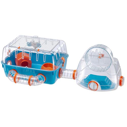 Ferplast Cage pour hamsters COMBI 2, habitat pour petits rongeurs, plastique robuste, toit avec grille qui s'ouvre, tunnel et module de jeux, accessoires inclus, 79,5 x 29,5 x h 26,3 cm Bleu