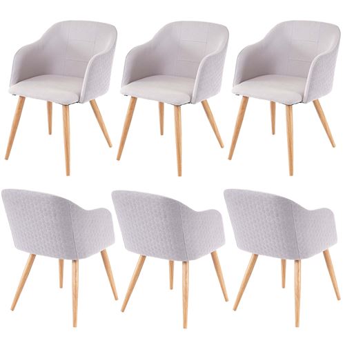 6x chaise de salle à manger MENDLER HWC-D71, chaise de cuisine, design rétro, accoudoirs, tissu gris clair/gris