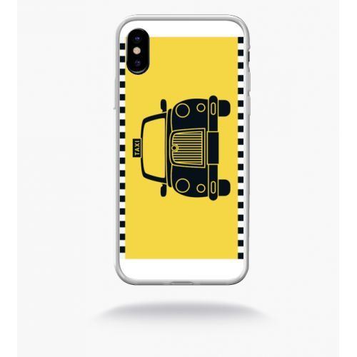 Coque taxi sur fond jaune compatible apple iphone x bord transparent