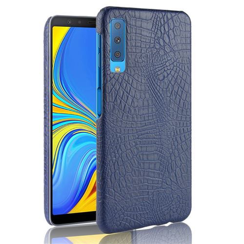 Etui en PU enduit de crocodile bleu foncé pour votre Samsung Galaxy A7 (2018)
