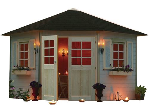 abri jardin pentagone nancy - 10.72 m² - 4.89 x 3.46 x 2.82 m - 28 mm