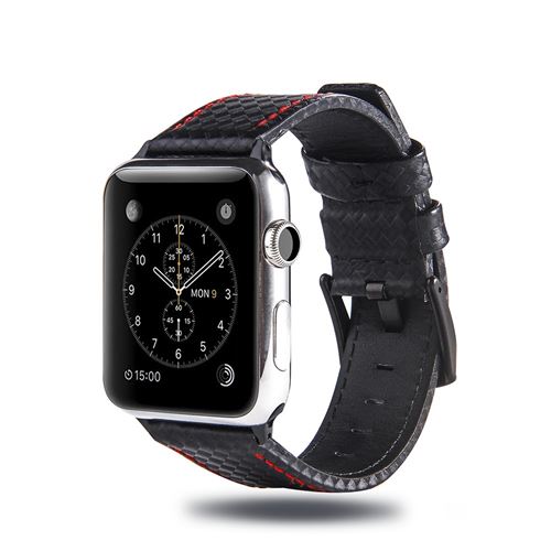 Bracelet en cuir véritable en fibre de carbone noir/rouge pour votre Apple Watch Series 4 40mm/Series 3 2 1 38mm