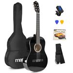 MAX SoloArt - Guitare classique adulte débutant - Noir, livré avec un tuner, un sac de transport, des médiators et une sangle