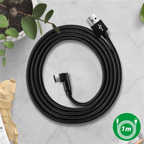 Câble USB C Coudé 90 Degrés Charge Rapide Nylon Tressé Compatible port usb C (1M/noir/nylon) Vshop