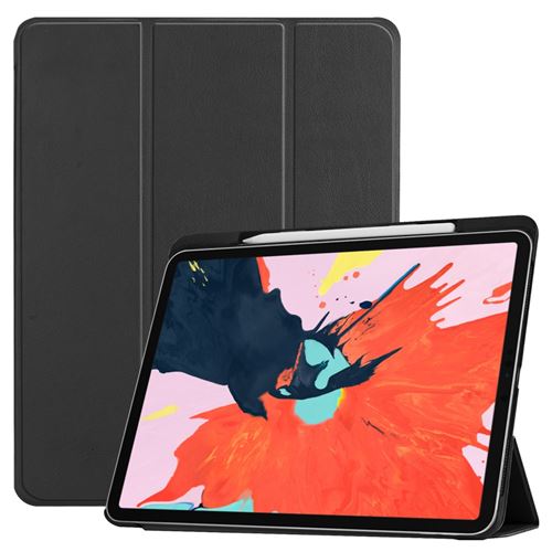 Etui en PU flip à trois volets avec fente pour stylo noir pour votre Apple iPad Pro 12.9-inch (2018)