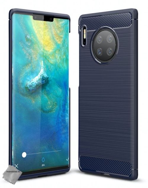 Coque silicone gel carbone pour Huawei Mate 30 Pro avec verre trempe - BLEU FONCE