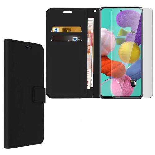 Etui Portefeuille pour Samsung Galaxy A51 + Verre trempé - Noir