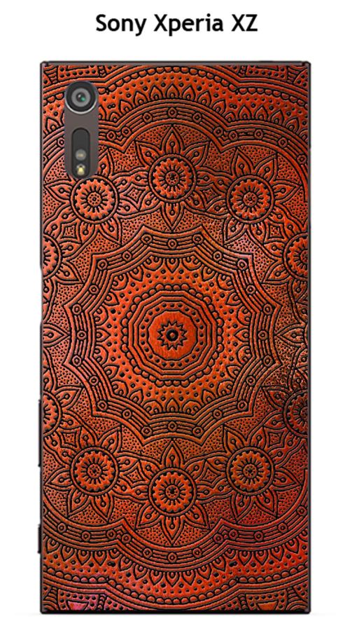 Coque TPU gel souple Sony Xperia XZ design Mandala rosace Orange & Noir