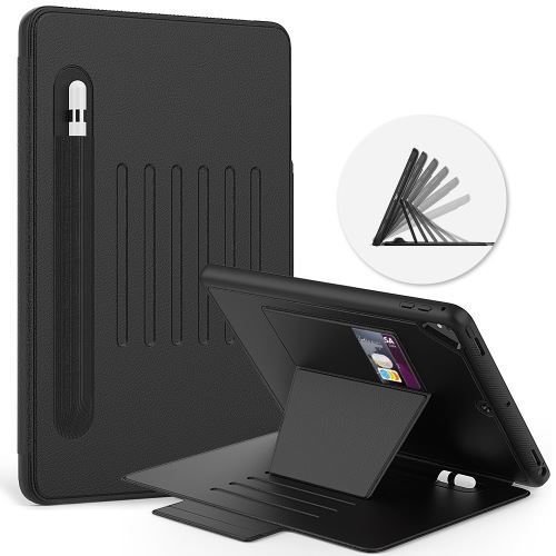 Etui en PU + TPU multi-angle magnétique créatif avec support, porte-cartes et porte-stylet noir pour votre Apple iPad 9.7 pouces (2018)/(2017)