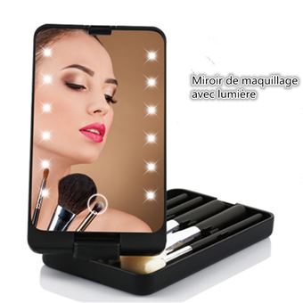13€12 sur Miroir de maquillage avec lumière YOUKUKE Contrôle tactile Pliable  avec boîte de rangement - Noir - Achat & prix