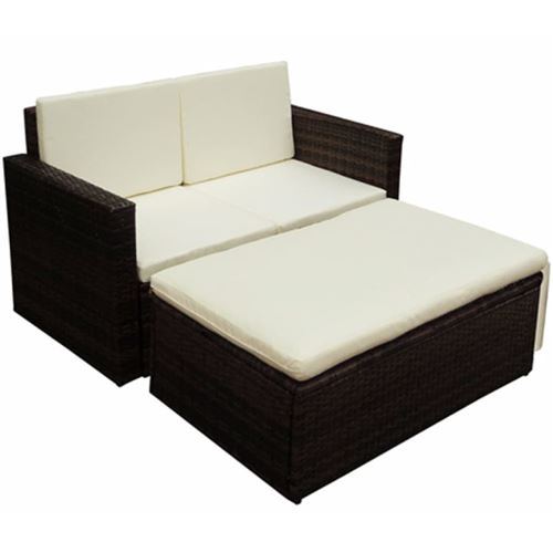 Vidaxl Marron Salon De Jardin 2 Pcs Avec Coussins Résine Tressée - Image 2