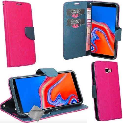 Housse etui coque pochette portefeuille pour Samsung Galaxy J4+ Plus (2018) avec verre trempe - ROSE / BLEU