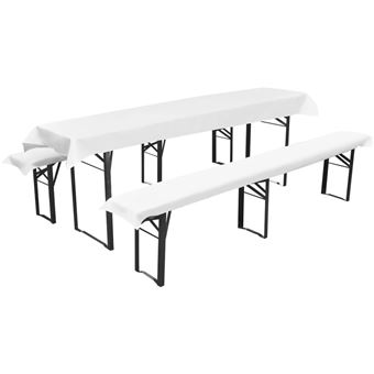 Nappe Pour Table De Brasserie Avec 2 Housses De Bancs Blanc