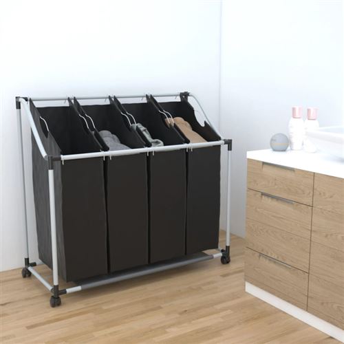 vidaXL Chariot à linge avec 4 sacs noir gris