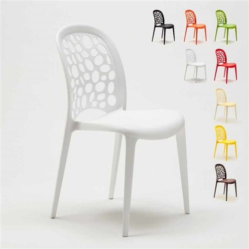 Chaise salle à manger café bar restaurant jardin polypropylène empilable Design WEDDING Holes Messina, Couleur: Blanc