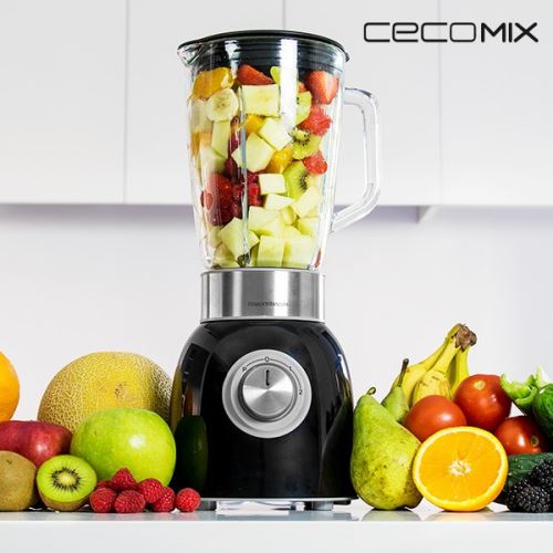 Mixeur en verre avec finitions en acier inoxydable noir 1000W - Blendeur préparation de jus facile