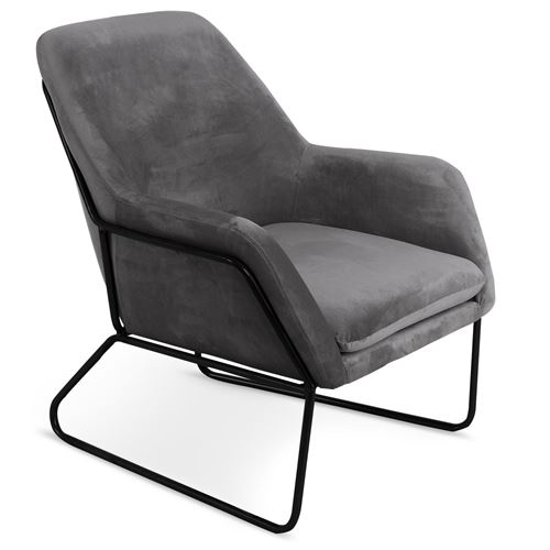 Fauteuil Claudio Velours Gris pieds M&eacute;tal Noir - Gris