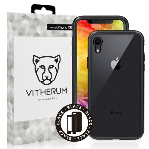 VITHERUM Silver pour iPhone XR Verre trempé incurvé 3D + coque ultra résistante Noir en verre trempé, protection d'écran 360° à 126mJ & 9H, Anti rayures