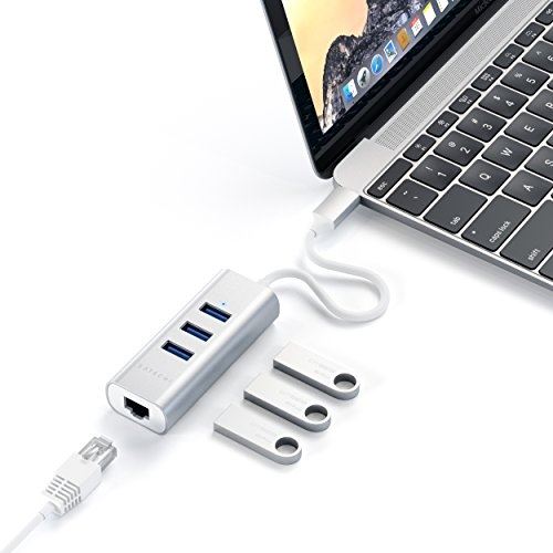 Hub USB Satechi 3 ports USB type C + port Ethernet Gris