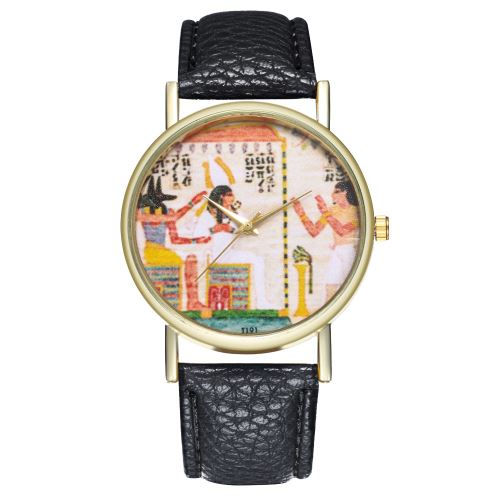 bracelet en cuir classique égyptien authentique regarder dames montre à quartz montre pour homme T191-Anoir