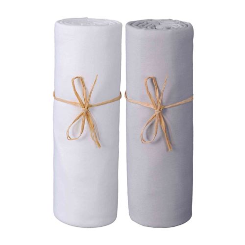 Lot de 2 draps housses bébé jersey bio blanc et gris perle 60x120