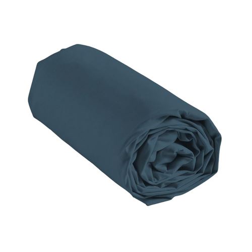 Drap housse 1 personne 90 x 190 cm uni 57 fils lina Bleu nuit