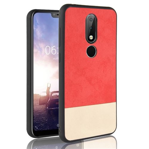 Etui en PU Hybride revêtu d'une couche d'épissure bicolore rouge pour votre Nokia X6/6.1 Plus