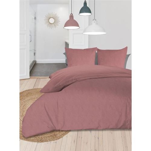 SOLEIL dOCRE Parure de couette Boheme - Microfibre lavee - 220x240 cm - Vieux rose