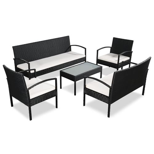 Vidaxl salon de jardin 5 pcs avec coussins r&eacute;sine tress&eacute;e noir 44185