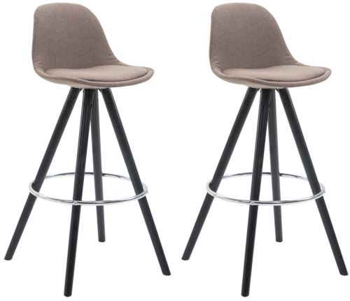 Lot de 2 Tabourets de Bar Franklin Tissu avec pieds ronds , Bois de chêne Noir/Taupe