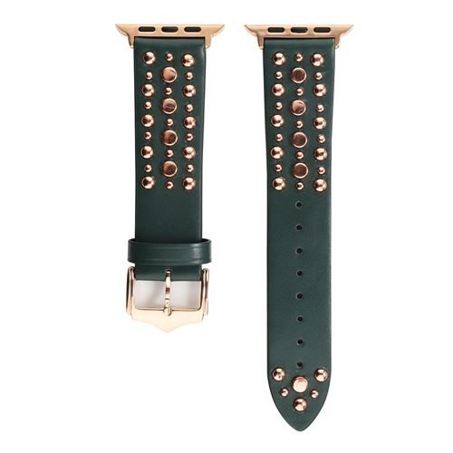  Bracelet en cuir v&eacute;ritable avec rivet pour Apple Watch Series 6/ SE/ 5/ 4 44mm - Vert 