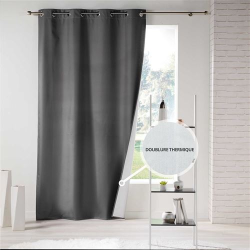 Rideau a oeillets 140 x 260 cm polyester uni thermique icemount Anthracite