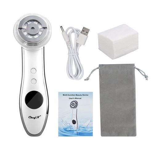 Non Communiqué Blanc 6 En 1 Ems Appareil De Beauté Pour Soin De Visage Thérapie Par Photons Rf 4 Modes De Vibration Massage Visage Rajeunissement De Peau(Blanc)