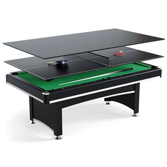 Table multi jeux 3 en 1 - Apollon - Billard, Ping-Pong, Table dînatoire - Accessoires inclus - Noir - 1