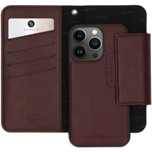 Etui portefeuilserpent amovib2-en-1 Llyr pour iPhone 13 Pro - Rouge foncé Selencia