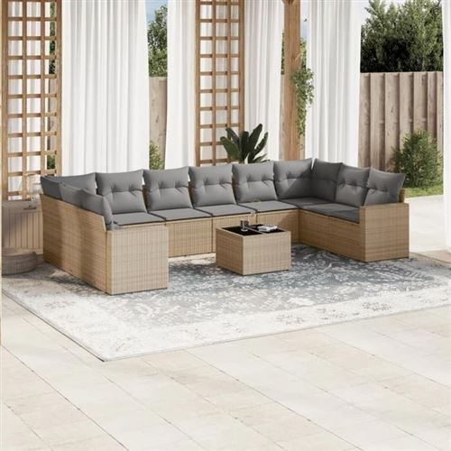 Non Communiqué Beige Vidaxl Salon De Jardin Avec Coussins 11 Pcs, Canapés De Terrasse, Ensemble De Meubles De Patio, Mobilier D'extérieur, 3251816