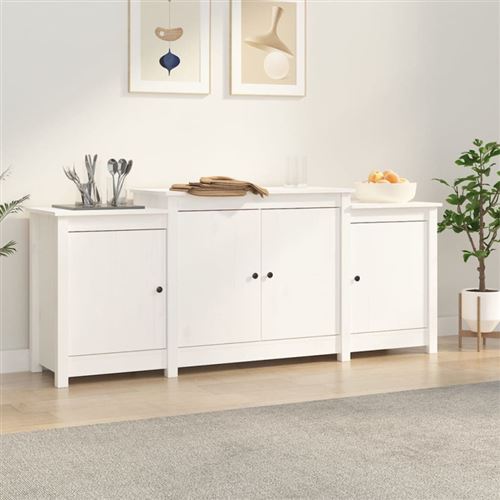 Non Communiqué Blanc Buffet 164X37x68 Cm Bois Massif De Pin